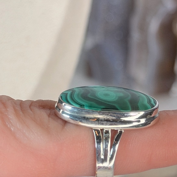 Congo Malachite Ring • Solid 925 Sterling Silver • Size 5 - Picture 6 of 6